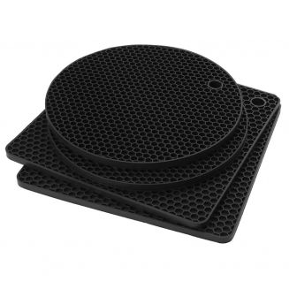 Fako® - Pannenonderzetter Hittebestendig - Onderzetter Voor Pannen - Siliconen Mat - Potopener - Rond & Vierkant - Zwart - 4 Stuks
