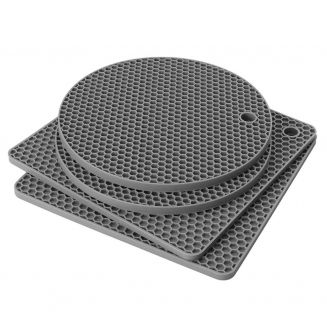 Fako® - Pannenonderzetter Hittebestendig - Onderzetter Voor Pannen - Siliconen Mat - Potopener - Rond & Vierkant - Donkergrijs - 4 Stuks
