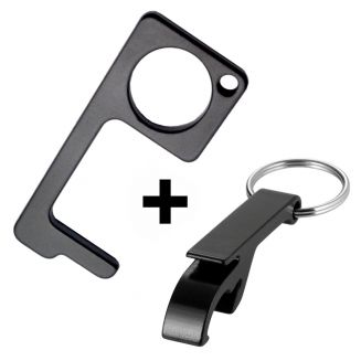 Fako Bijoux® - No Touch Key + Flesopener -  Contactloze Deuropener - Antibacteriële Sleutelhanger - Hygiëne Sleutel - Zwart