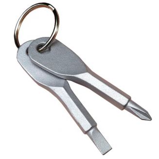 Fako Bijoux® - Schroevendraaier Sleutelhanger - Platkop en Kruiskop - Gereedschap - Staal - Grijs