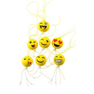 Fako Bijoux - Gelukspoppetjes Smiley Rond Geluksbrenger - Gelukshanger - Emoji Mix - Gelukspoppetjes - Hout - Geel - 10 Stuks
