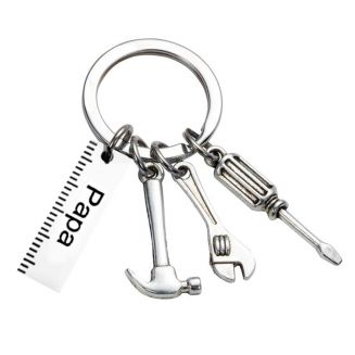 Fako Bijoux® - Sleutelhanger Papa - Gereedschap - Tools - Cadeau - Geschenk - Vaderdag - Zilverkleurig