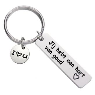 Fako Bijoux® - Sleutelhanger Jij Hebt Een Hart Van Goud - Cadeau - Geschenk - Zilverkleurig