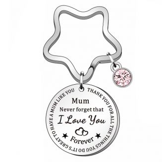 Fako Bijoux® - Sleutelhanger Mum Never Forget That I Love You Forever - Ster - Kristal - Cadeau - Geschenk - Mama - Moederdag - Zilverkleurig