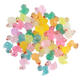Fako Bijoux® - 100x Mini Eendjes - Miniatuur - Beeldjes - Glow In The Dark Mix - Luminous - Eend - Social Media / TikTok trend - Verstoppen - Decoratie - Landschap - 100 Stuks