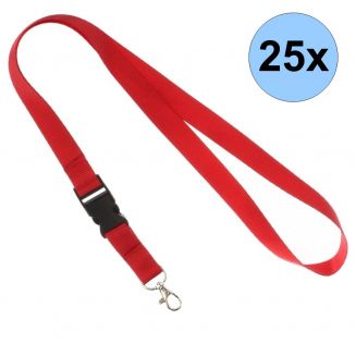 Fako Bijoux® - Keycord Classic - Lanyard - Sleutelkoord - Badgehouder - 51cm - 20mm - Rood - 25 Stuks