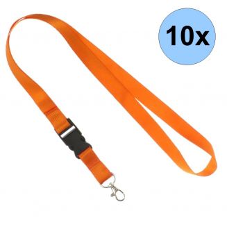 Fako Bijoux® - Keycord Classic - Lanyard - Sleutelkoord - Badgehouder - 51cm - 20mm - Oranje - 10 Stuks