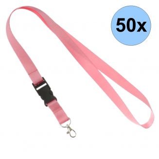 Fako Bijoux® - Keycord Classic - Lanyard - Sleutelkoord - Badgehouder - 51cm - 20mm - Roze - 50 Stuks