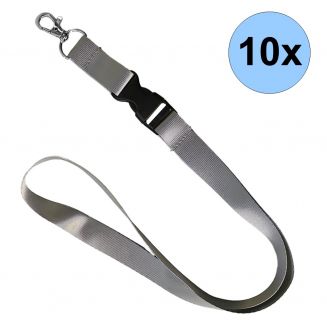 Fako Bijoux® - Keycord Classic - Lanyard - Sleutelkoord - Badgehouder - 51cm - 20mm - Grijs - 10 Stuks
