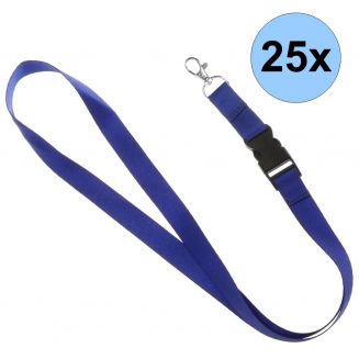Fako Bijoux® - Keycord Classic - Lanyard - Sleutelkoord - Badgehouder - 51cm - 20mm – Blauw – 25 Stuks