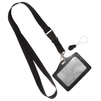 Fako Bijoux® - Keycord + Badgehouder Kunstleer - Sleutelkoord - Badgehouder - 51cm - 20mm - Zwart