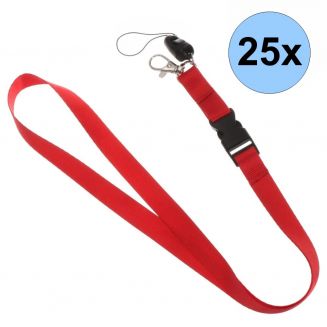 Fako Bijoux® - Keycord - Lanyard - Sleutelkoord - Badgehouder - 51cm - 20mm - Rood - 25 Stuks