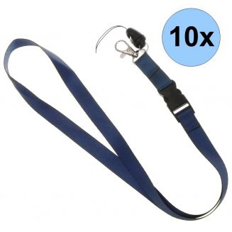 Fako Bijoux® - Keycord - Lanyard - Sleutelkoord - Badgehouder - 51cm - 20mm - Navy Blauw - 10 Stuks