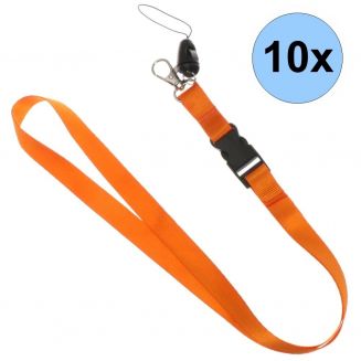Fako Bijoux® - Keycord - Lanyard - Sleutelkoord - Badgehouder - 51cm - 20mm - Oranje - 10 Stuks