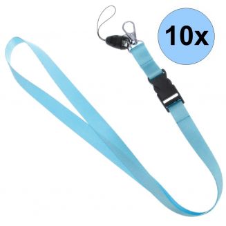 Fako Bijoux® - Keycord - Lanyard - Sleutelkoord - Badgehouder - 51cm - 20mm - Lichtblauw - 10 Stuks