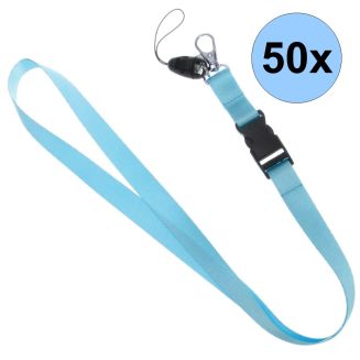 Merkloos - Keycord - Lanyard - Sleutelkoord - Badgehouder - 51cm - 20mm - Lichtblauw - 50 Stuks