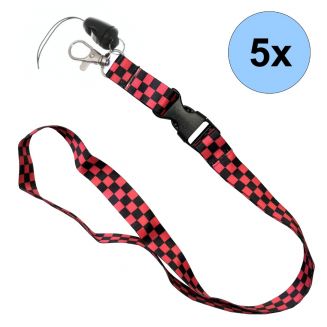 Fako Bijoux® - Keycord Print - Lanyard - Sleutelkoord - Badgehouder - 51cm - 20mm - Geblokt Rood/Zwart - 5 Stuks
