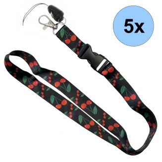Fako Bijoux® - Keycord Print - Lanyard - Sleutelkoord - Badgehouder - 51cm - 20mm - Kersen - 5 Stuks