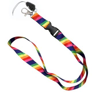 Fako Bijoux® - Keycord Print - Lanyard - Sleutelkoord - Badgehouder - 51cm - 20mm - Regenboog Schuin Gestreept