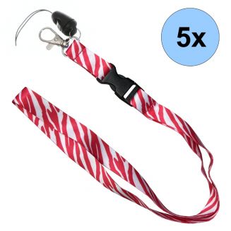 Fako Bijoux® - Keycord Print - Lanyard - Sleutelkoord - Badgehouder - 51cm - 20mm - Zebra Rood - 5 Stuks