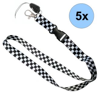 Fako Bijoux® - Keycord Print - Lanyard - Sleutelkoord - Badgehouder - 51cm - 20mm - Geblokt Zwart/Wit - 5 Stuks