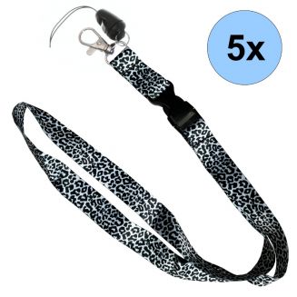Fako Bijoux® - Keycord Print - Lanyard - Sleutelkoord - Badgehouder - 51cm - 20mm - Luipaard Zwart/Wit - 5 Stuks
