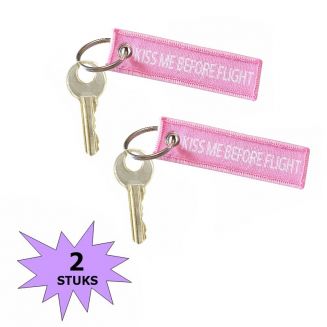 Fako Bijoux® - Sleutelhanger - Kiss Me Before Flight - Mini - Roze - 2 Stuks