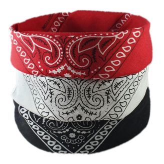 Merkloos - 3-Pack Paisley Bandana - Boeren Zakdoek - Hoofdband - Classic Paisley - Zwart, Wit & Rood