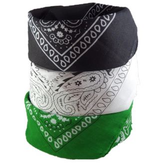 Merkloos - 3-Pack Paisley Bandana - Boeren Zakdoek - Hoofdband - Classic Paisley - Zwart, Wit & Groen