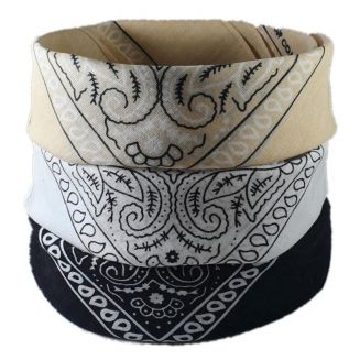Merkloos - 3-Pack Paisley Bandana - Boeren Zakdoek - Hoofdband - Classic Paisley - Zwart, Wit & Beige