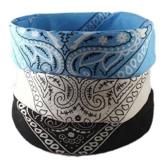 Merkloos - 3-Pack Paisley Bandana - Boeren Zakdoek - Hoofdband - Classic Paisley - Zwart, Wit & Lichtblauw