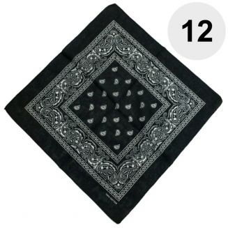Fako Fashion® - Bandana - Hoofddoek - Mondbescherming - Zakdoek - Paisley - Zwart - 12 Stuks