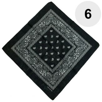 Merkloos - Bandana - Hoofddoek - Mondbescherming - Zakdoek - Paisley - Zwart - 6 Stuks