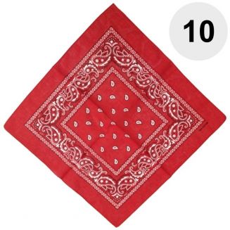 Merkloos - Bandana - Hoofddoek - Mondbescherming - Zakdoek - Paisley - Rood - 10 Stuks