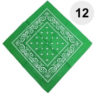 Merkloos - Bandana - Hoofddoek - Mondbescherming - Zakdoek - Paisley - Groen - 12 Stuks