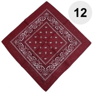Fako Fashion® - Bandana - Hoofddoek - Mondbescherming - Zakdoek - Paisley - Bordeaux Rood - 12 Stuks