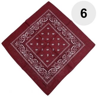 Fako Fashion® - Bandana - Hoofddoek - Mondbescherming - Zakdoek - Paisley - Bordeaux Rood - 6 Stuks