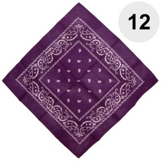 Merkloos - Bandana - Hoofddoek - Mondbescherming - Zakdoek - Paisley - Donkerpaars - 12 Stuks