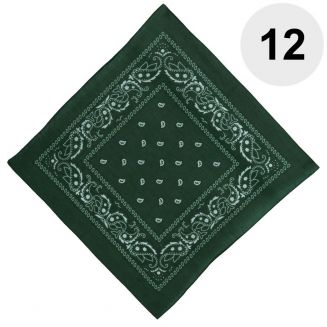 Fako Fashion® - Bandana - Hoofddoek - Mondbescherming - Zakdoek - Paisley - Donkergroen - 12 Stuks
