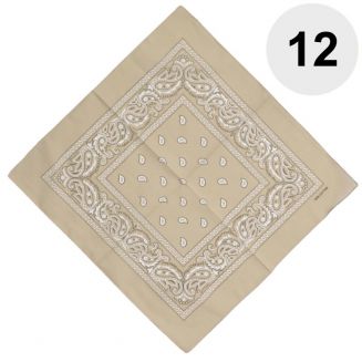 Fako Fashion® - Bandana - Hoofddoek - Mondbescherming - Zakdoek - Paisley - Beige - 12 Stuks