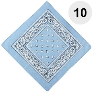Fako Fashion® - Bandana - Hoofddoek - Mondbescherming - Zakdoek - Paisley - Lichtblauw - 10 Stuks