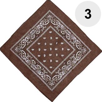 Fako Fashion - Bandana - Hoofddoek - Mondbescherming - Zakdoek - Paisley - Bruin - 3 Stuks