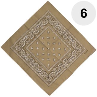 Fako Fashion® - Bandana - Hoofddoek - Mondbescherming - Zakdoek - Paisley - Khaki - 6 Stuks