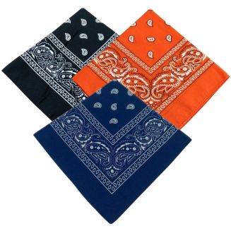 Fako Fashion® - 3-Pack Paisley Bandana - Boeren Zakdoek - Hoofdband - Classic Paisley - Zwart, Navy & Oranje