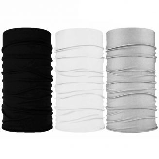 Fako Fashion® - 3-Pack Microfiber Faceshield - Bandana - Nekwarmer - Sjaal - Zwart/Wit/Grijs