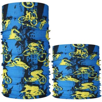 Fako Fashion® - Microfiber Faceshield - Bandana - Nekwarmer - Sjaal - Bikes Geel/Blauw