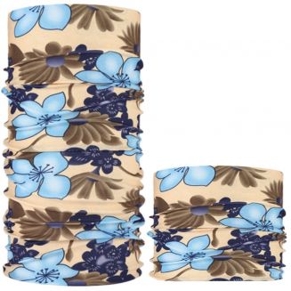 Fako Fashion® - Microfiber Faceshield - Bandana - Nekwarmer - Sjaal - Bloemen Blauw/Beige