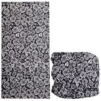 Fako Fashion® - Microfiber Faceshield - Bandana - Nekwarmer - Sjaal - Bloemen Zwart/Wit