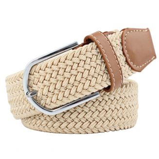 Fako Fashion® - Elastische Riem - Canvas - Gevlochten - 105cm - 33mm - Crème