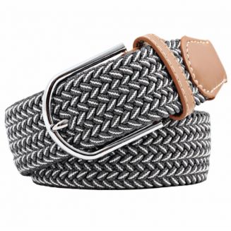 Fako Fashion® - Elastische Riem - Canvas - Gevlochten - 105cm - 33mm - Wave Grijs/Wit